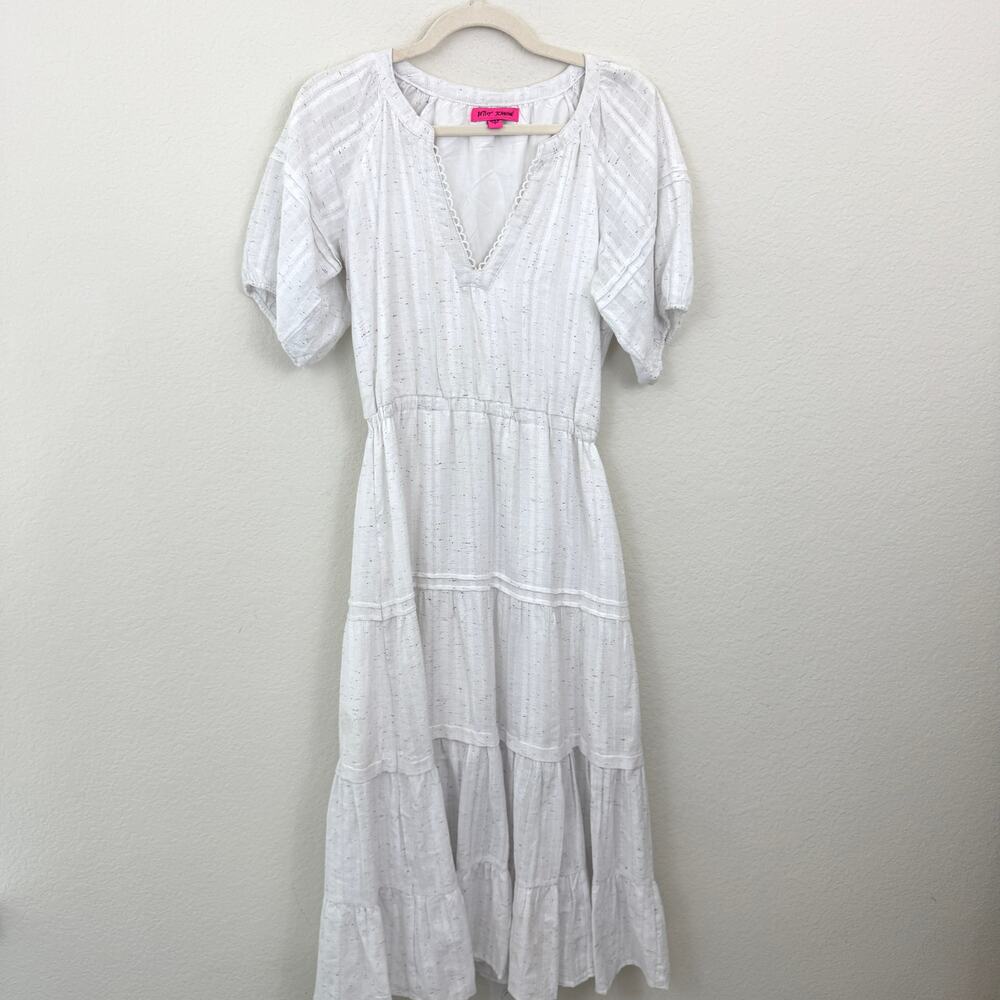 Betsey Johnson Womens Tiered Midi Dress Size S Confetti 100% Cotton White